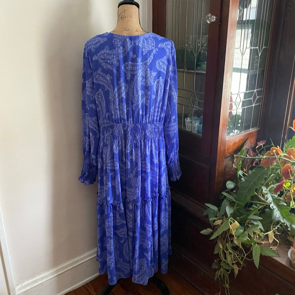 Taylor Periwinkle Blue Paisley Tiered Maxi Dress Swiss Dot Boho 18W - Picture 6 of 17